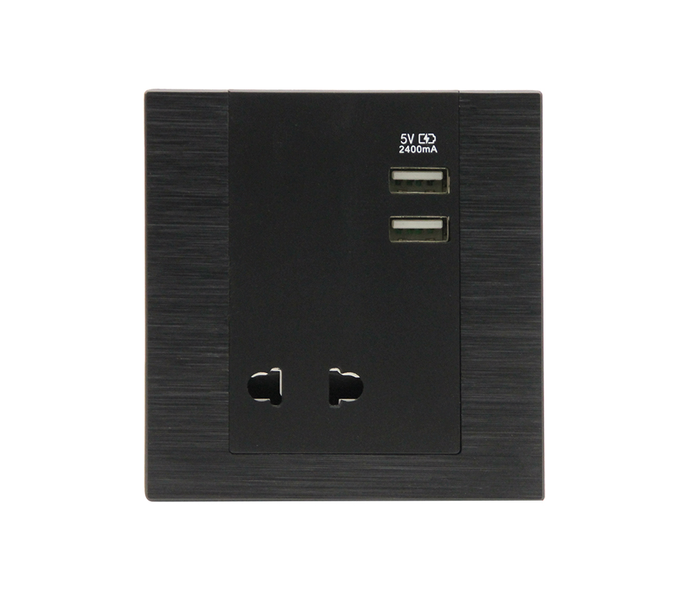 廣東拉絲黑二孔帶雙USB