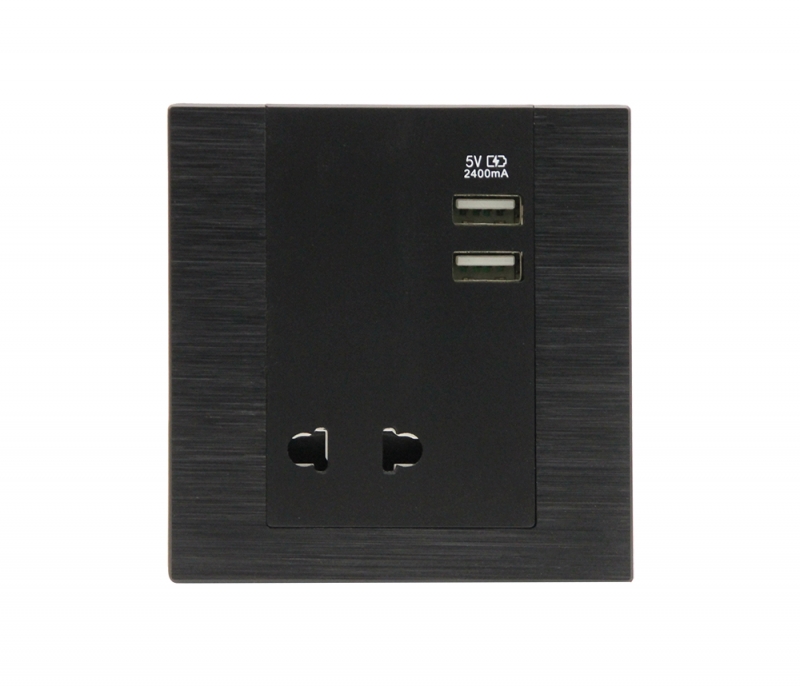 安徽拉絲黑二孔帶雙USB